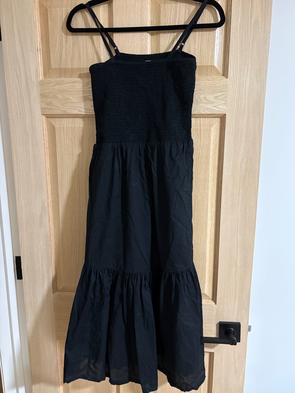 J. Crew Black Smocked Strap Tiered Midi Dress XS
